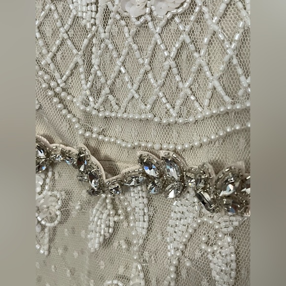 Plus size light cream lace floor length beaded gown 22W - Picture 2 of 5